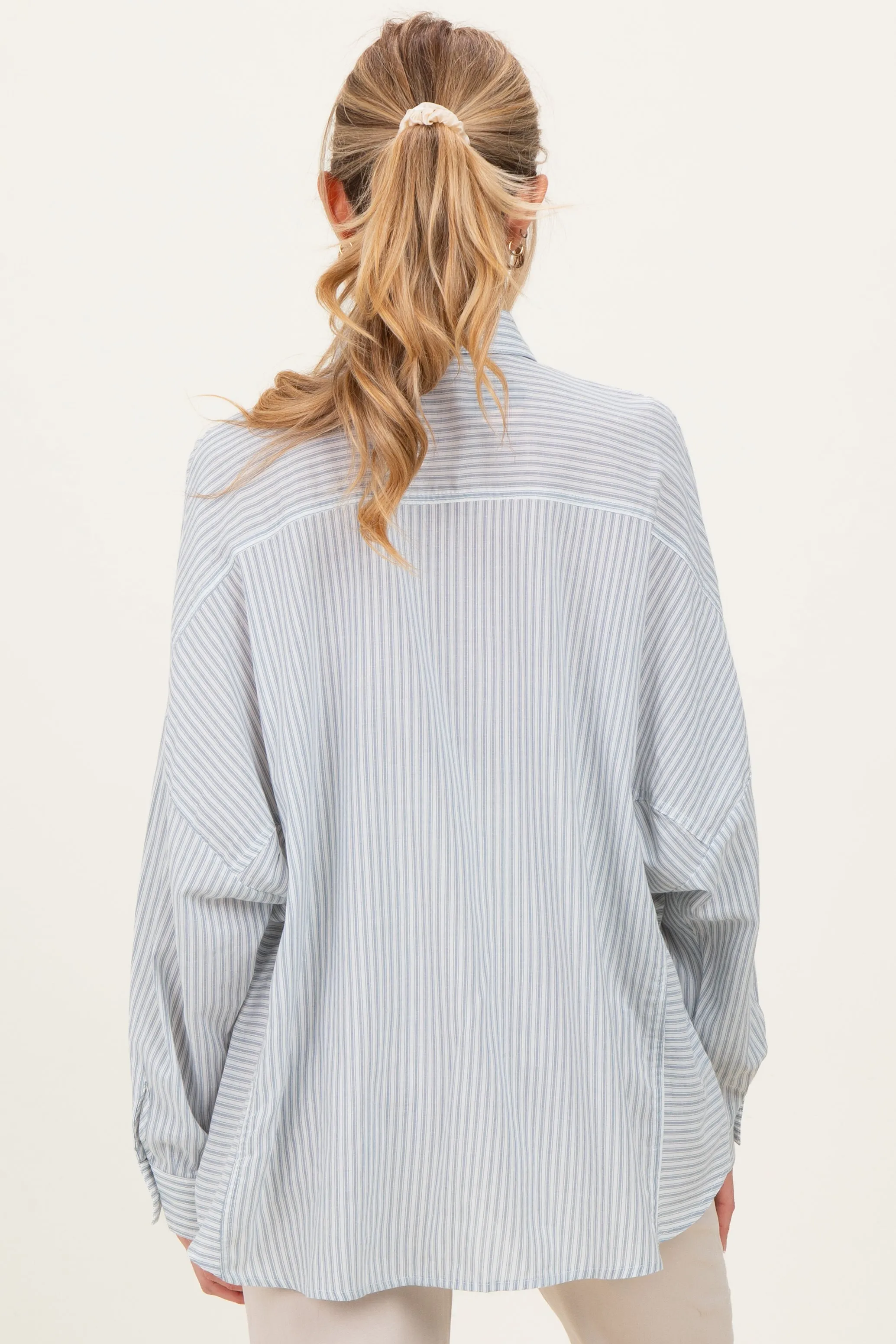 Blue Oversized Striped Button-Up Maternity Shirt sold by Pinkblush product image thumbnail 3