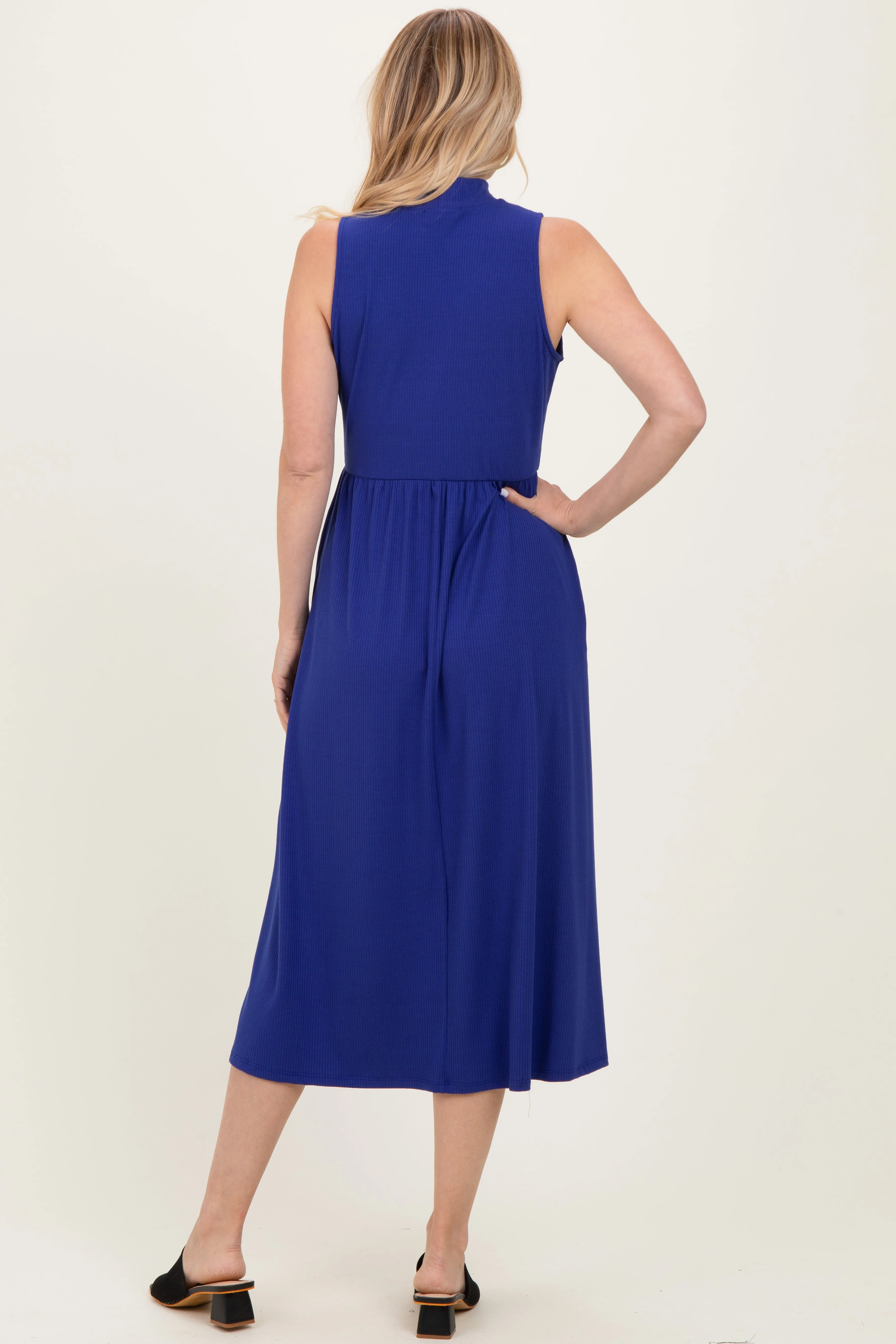 Royal Blue Ribbed Mock Neck Sleeveless Midi Dress sold by Pinkblush product image thumbnail 4