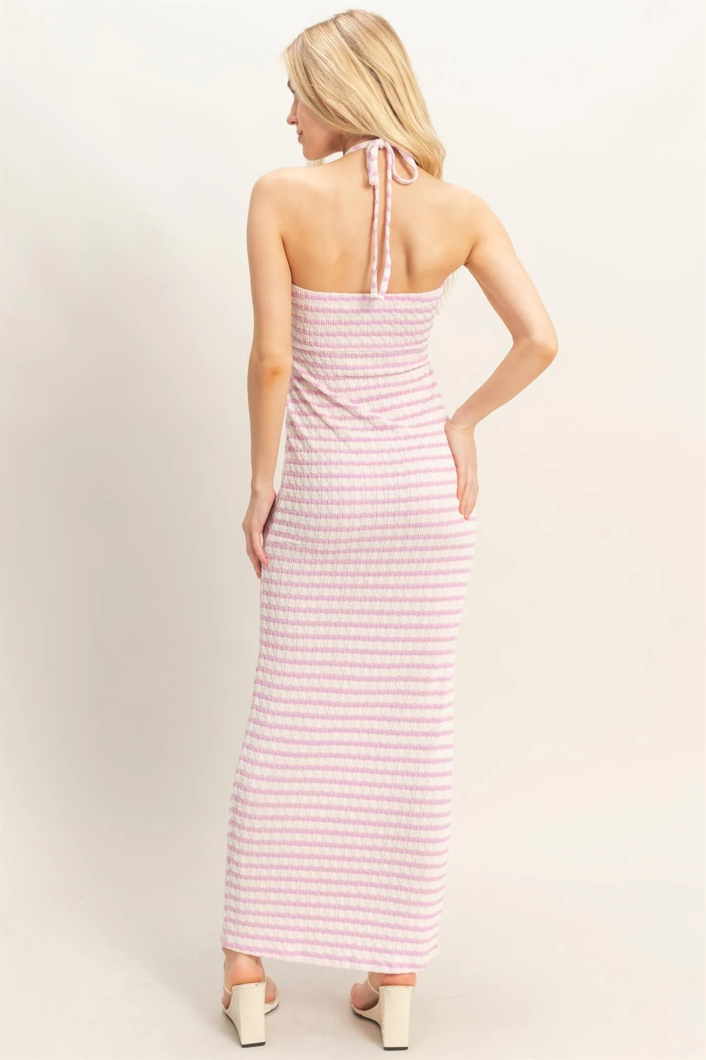 Lavender Halter Neck Twist Bust Midi Dress sold by Pinkblush product image thumbnail 4