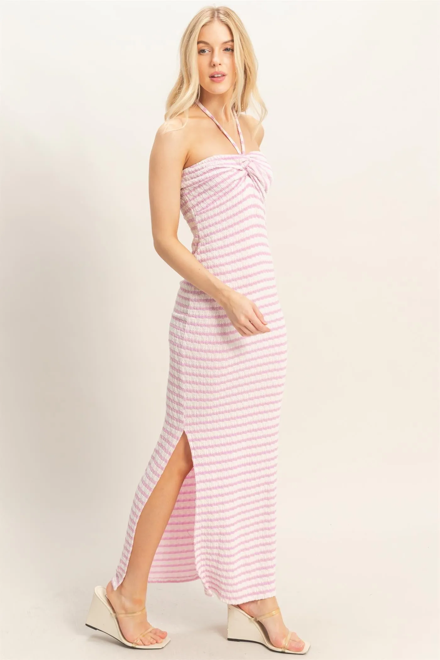 Lavender Halter Neck Twist Bust Midi Dress sold by Pinkblush product image thumbnail 3