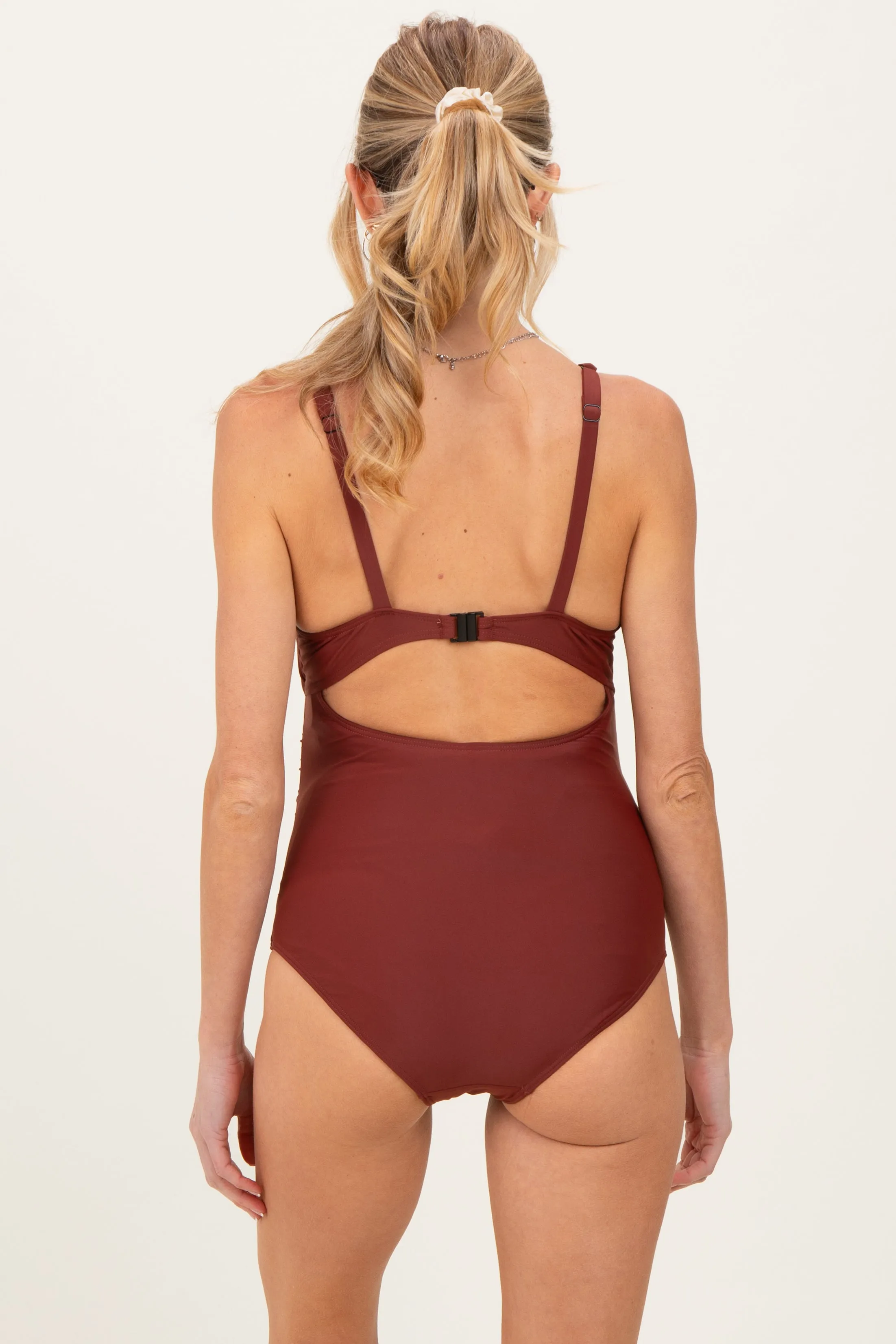 Brown Ruched Sides Front Cutout Maternity One Piece Swimsuit sold by Pinkblush product image thumbnail 3