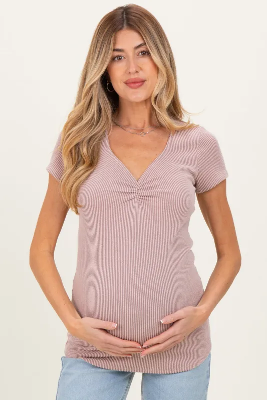 Taupe Ribbed Sweetheart-Neckline Maternity Top sold by Pinkblush