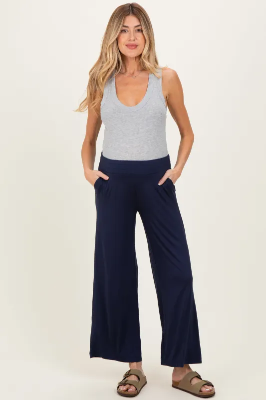 Navy Ankle Wide Leg Maternity Pants sold by Pinkblush