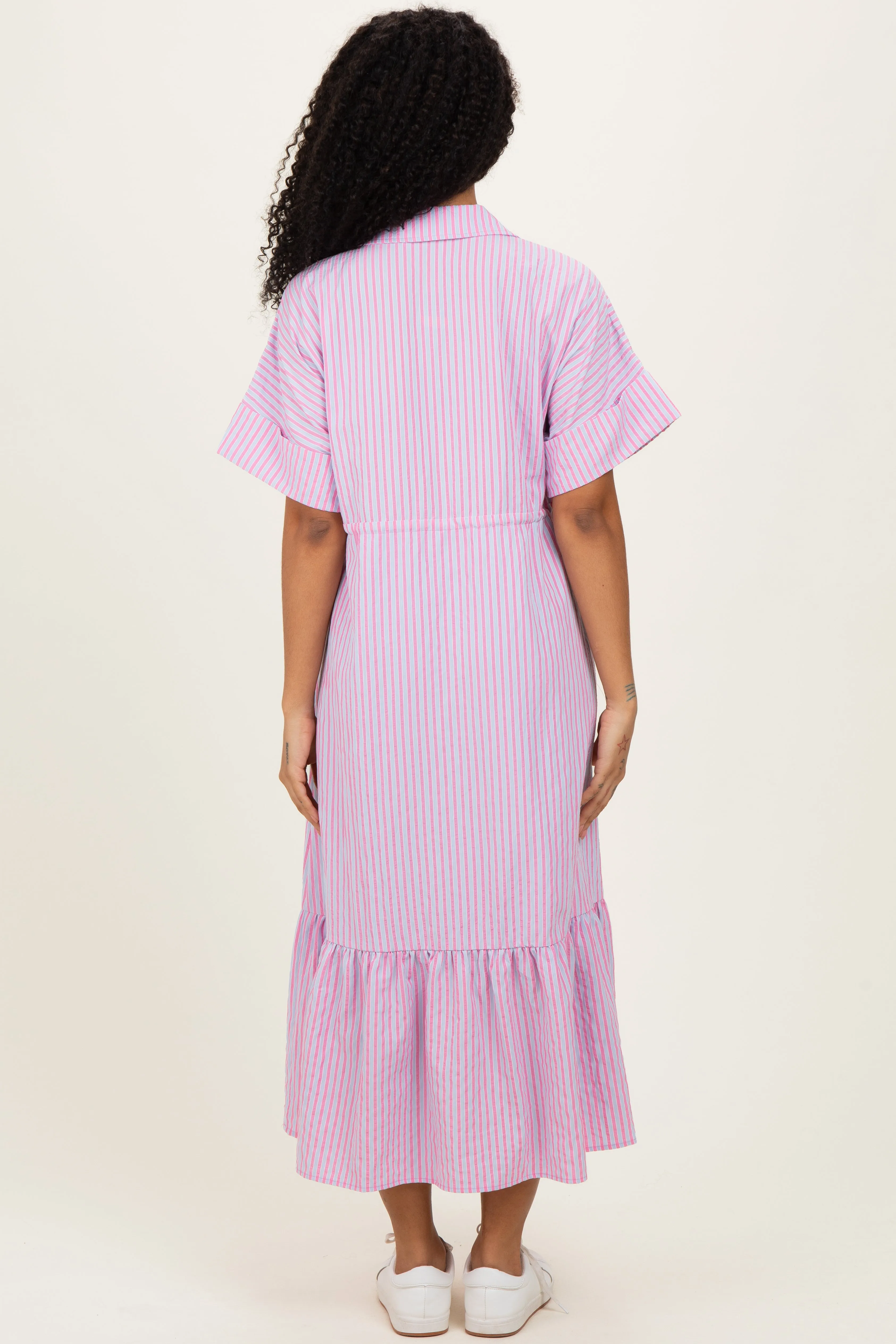 Pink Striped Button Collared Midi Dress sold by Pinkblush product image thumbnail 3