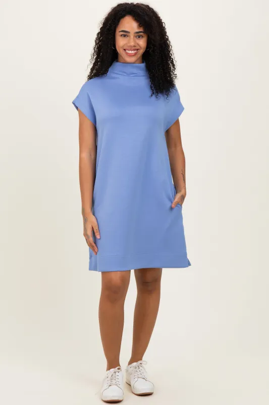 Light Blue Mock Neck Mini Dress sold by Pinkblush