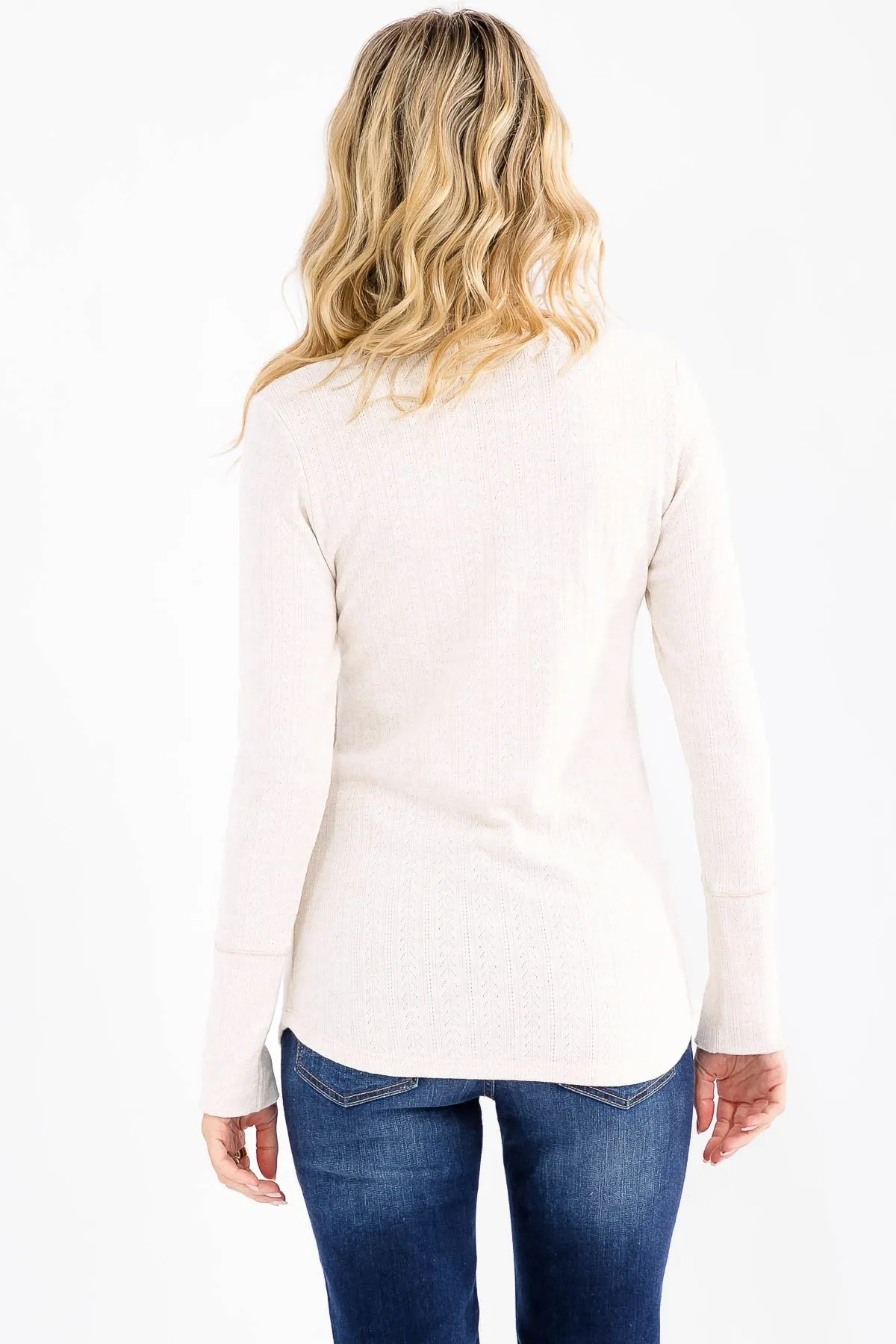White Pointelle Knit Henley Top sold by Pinkblush product image thumbnail 2