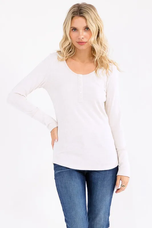 White Pointelle Knit Henley Top made by Pinkblush