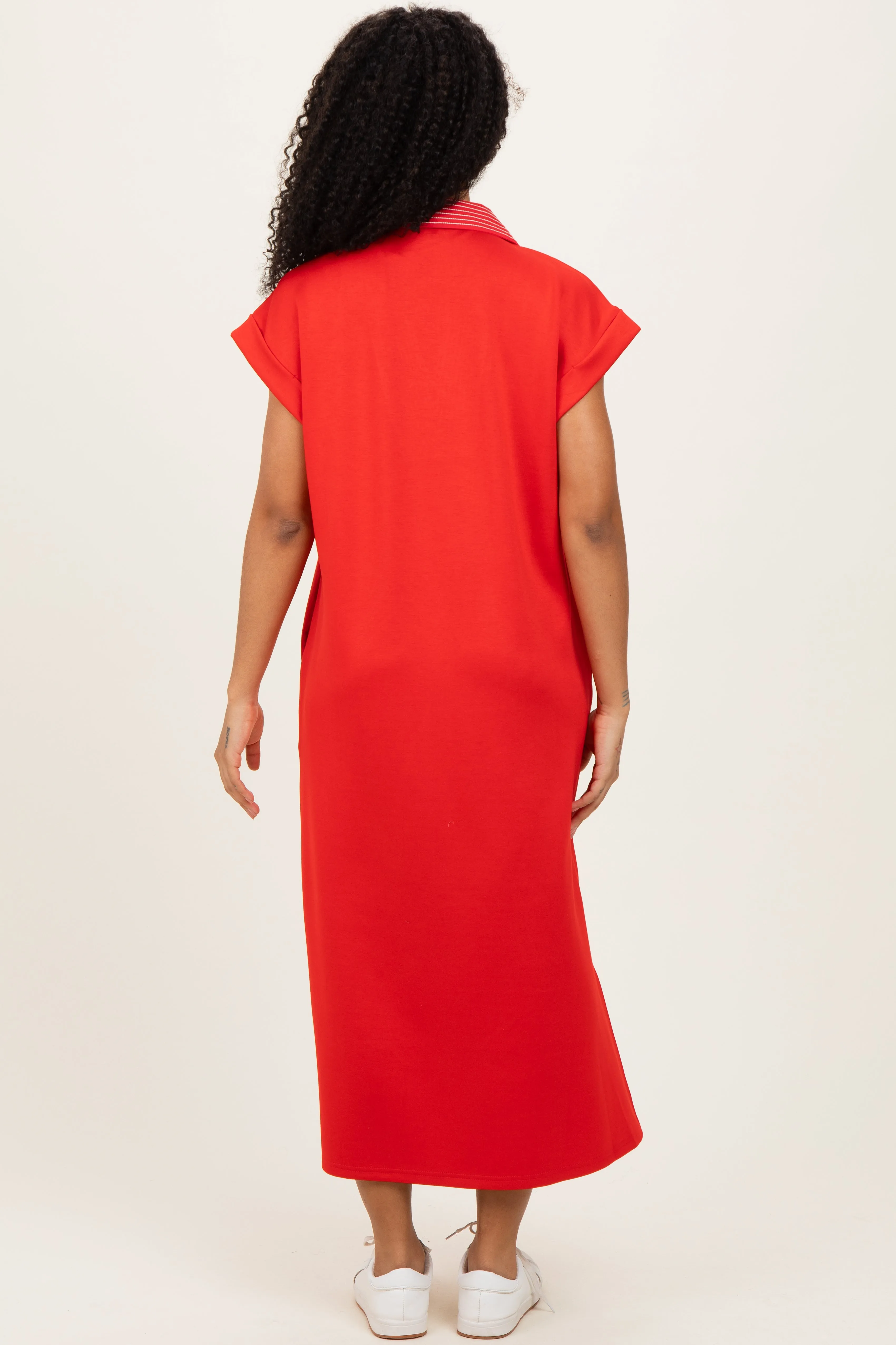 Red Striped Collared Side Slit Midi Dress sold by Pinkblush product image thumbnail 4