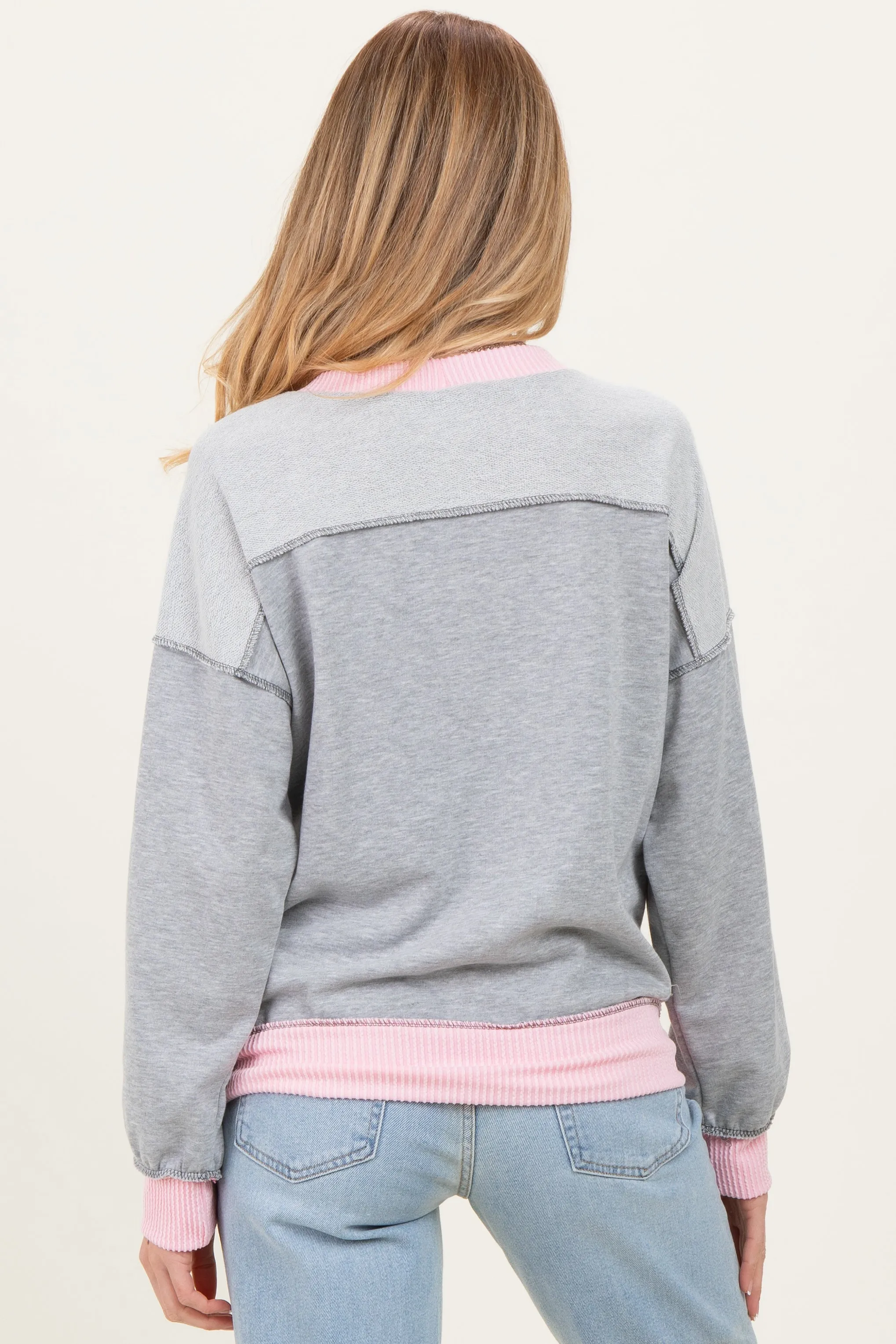Heather Grey Contrast Band Exposed Seam Maternity Pullover sold by Pinkblush product image thumbnail 4