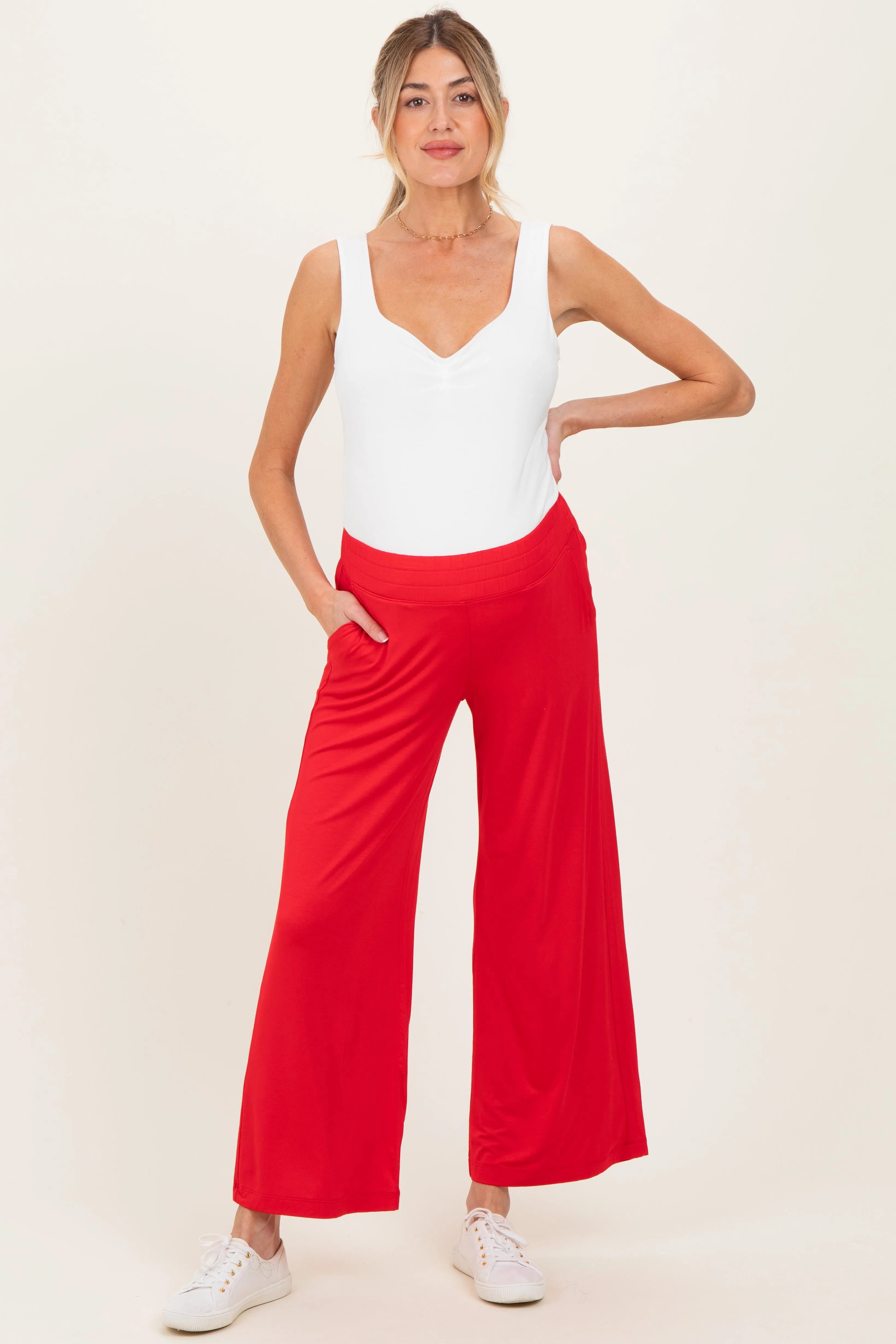 Red Ankle Wide Leg Maternity Pants sold by Pinkblush product image thumbnail 2