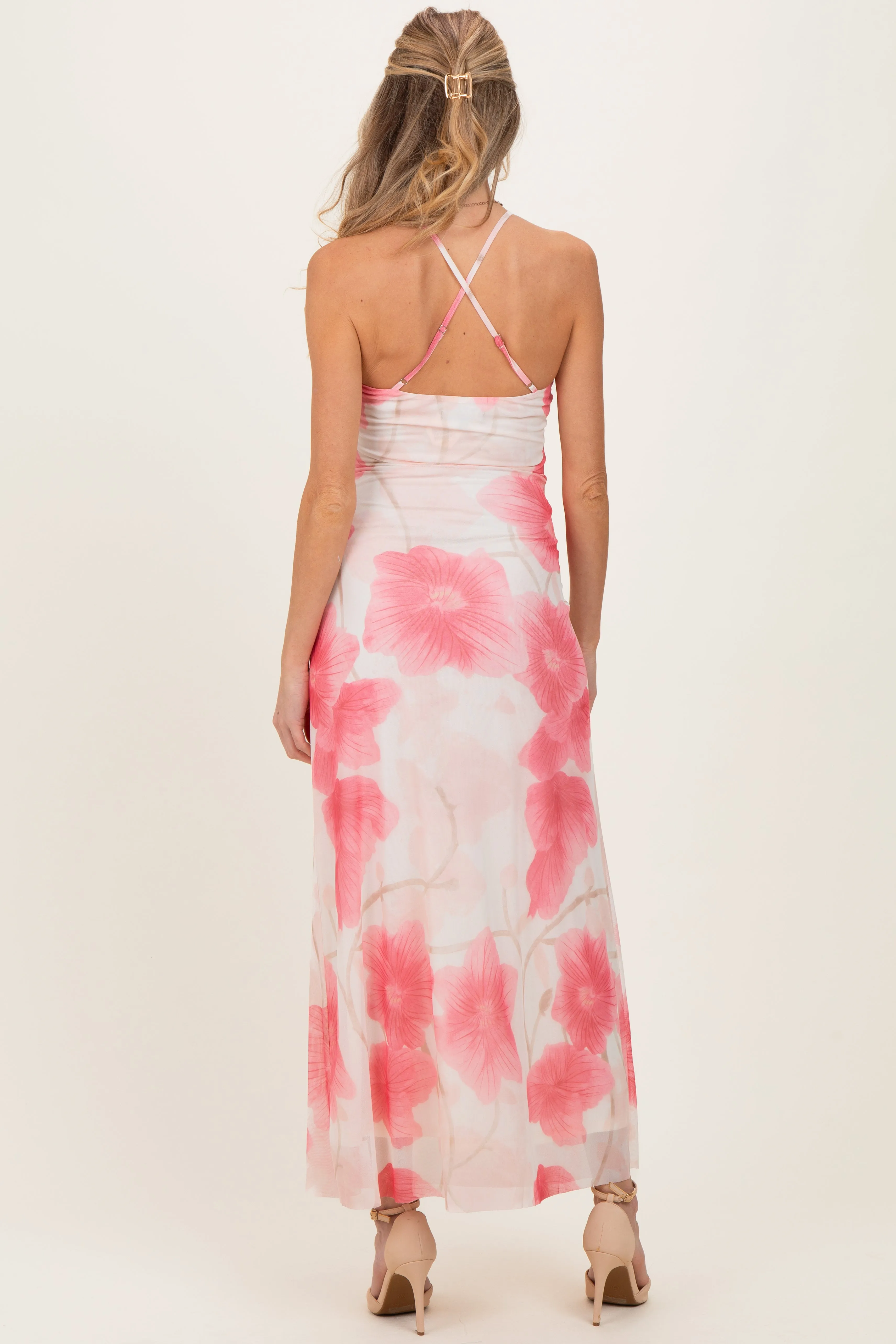 Pink Floral Crisscross Back Maternity Maxi Dress sold by Pinkblush product image thumbnail 3