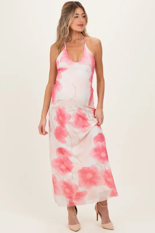 Pink Floral Crisscross Back Maternity Maxi Dress sold by Pinkblush