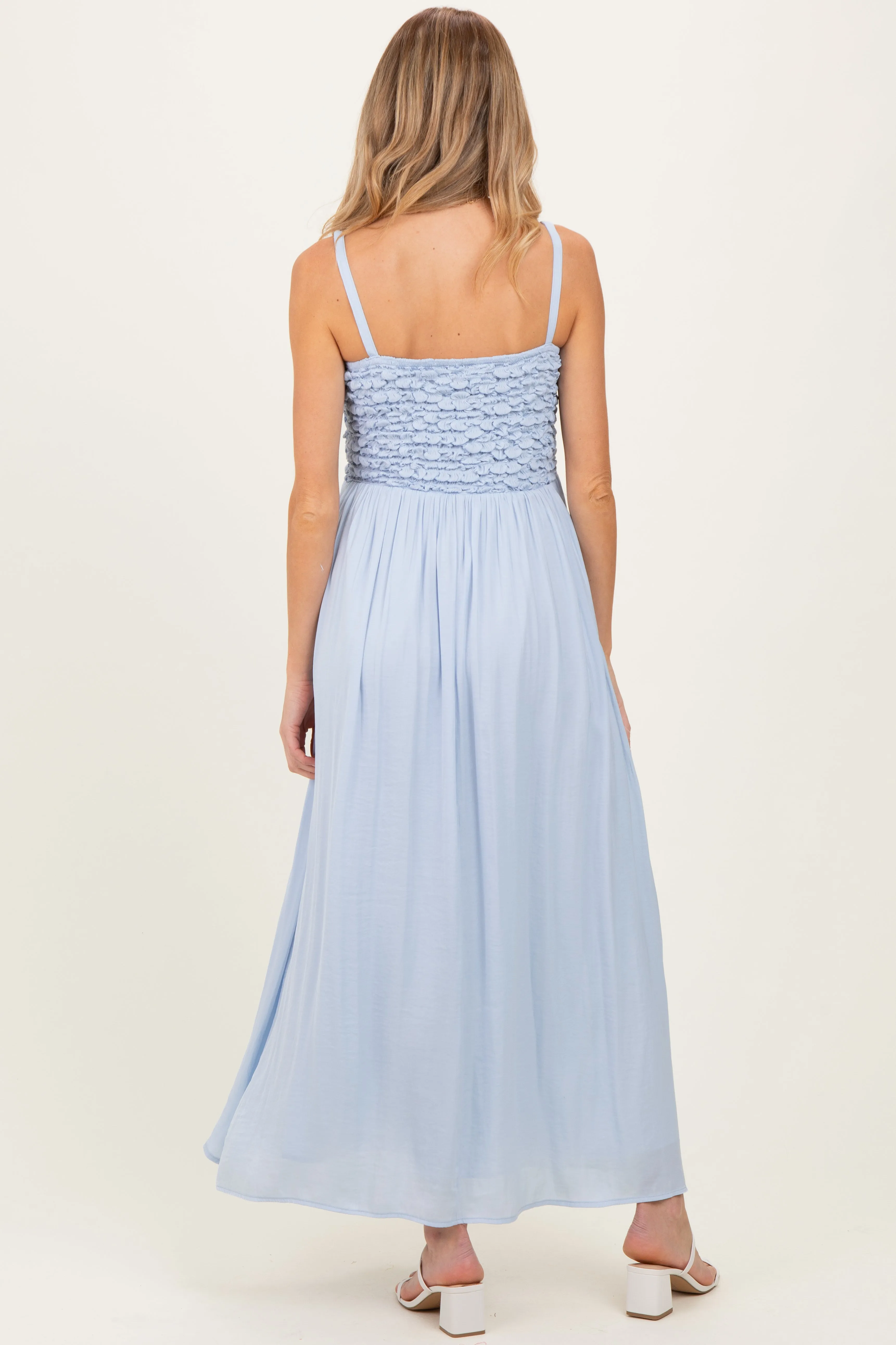 Light Blue Textured Smocked Maternity Maxi Dress sold by Pinkblush product image thumbnail 4
