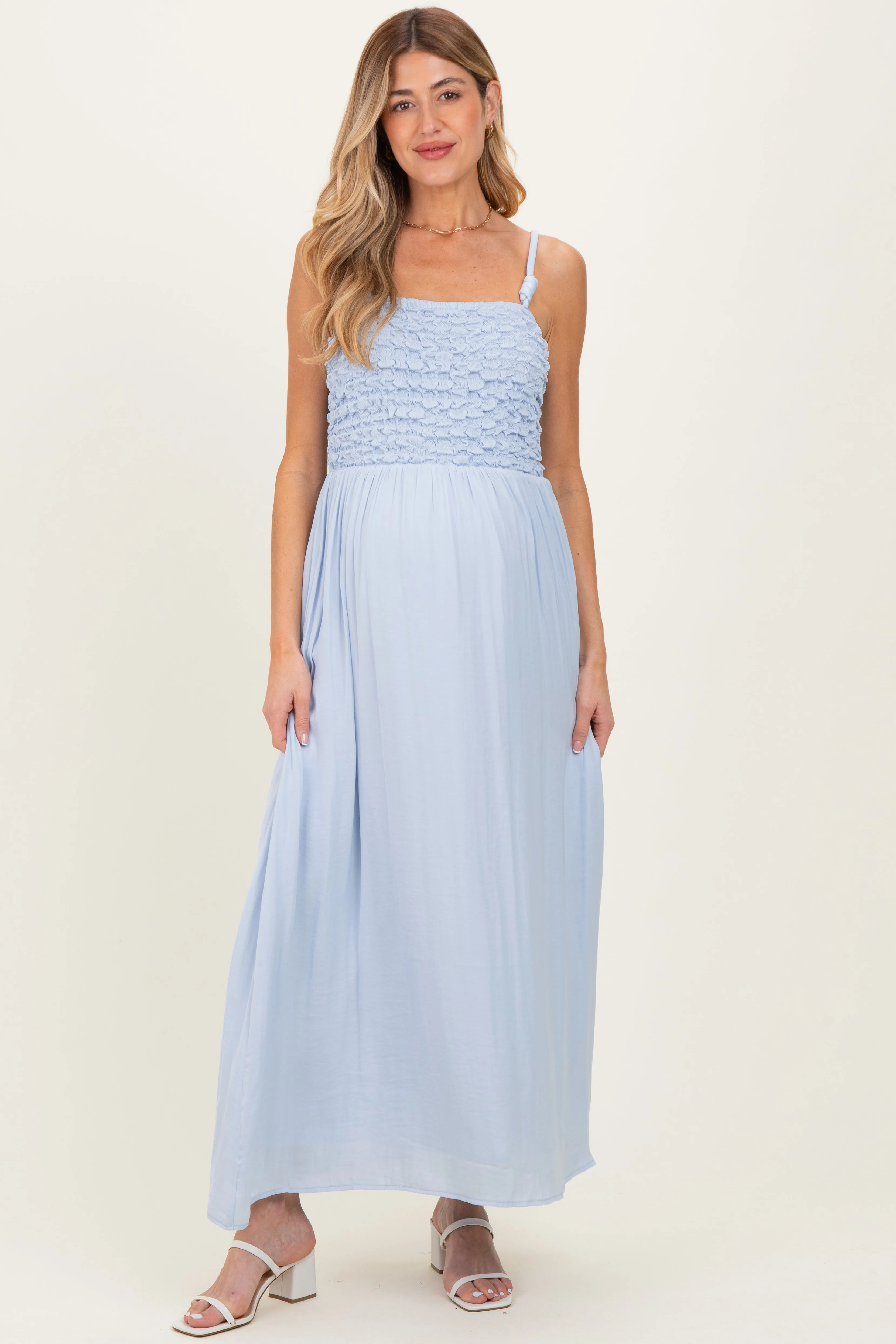 Light Blue Textured Smocked Maternity Maxi Dress sold by Pinkblush product image thumbnail 2