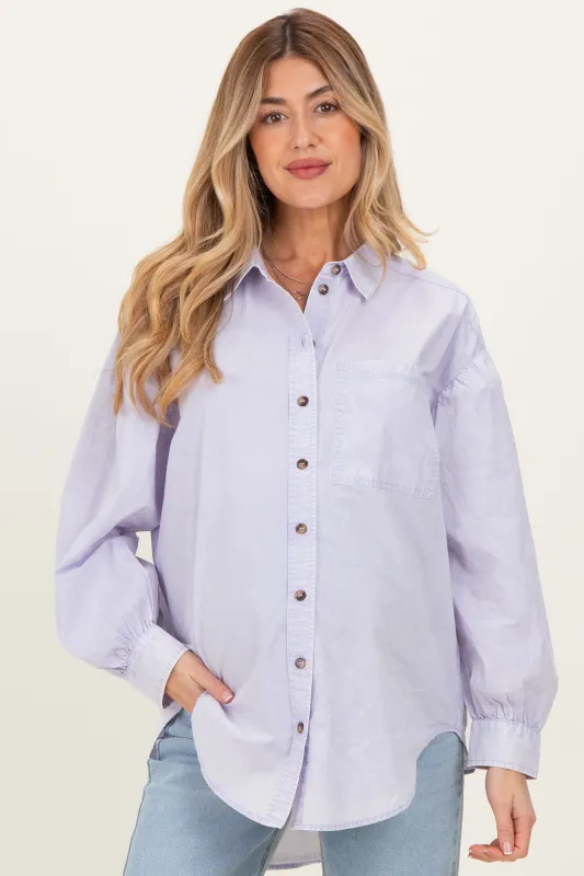 Lavender Button Down Lightweight Casual Maternity Shirt sold by Pinkblush