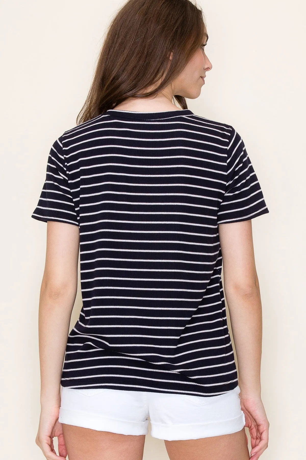 Navy Striped Short Sleeve Top sold by Pinkblush product image thumbnail 3