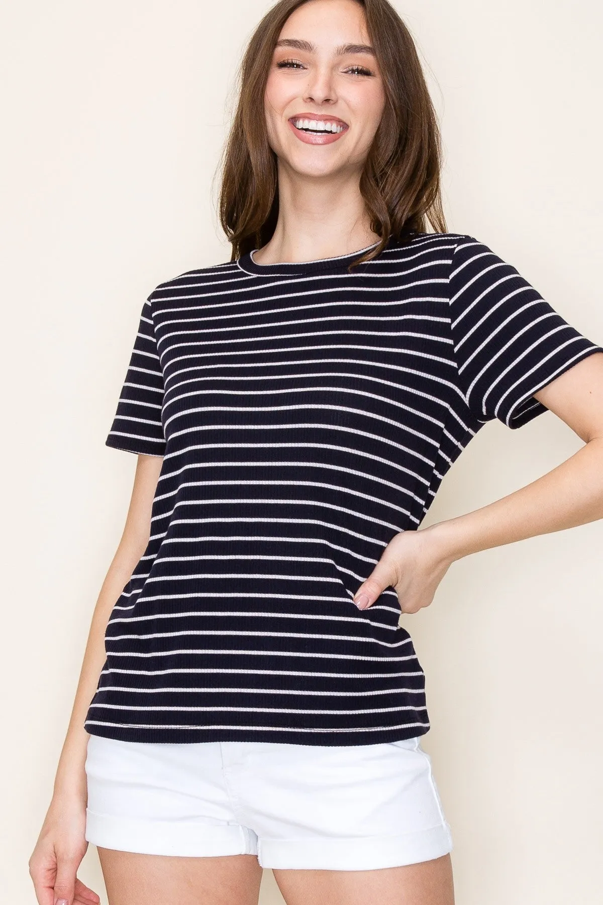 Navy Striped Short Sleeve Top sold by Pinkblush product image thumbnail 2