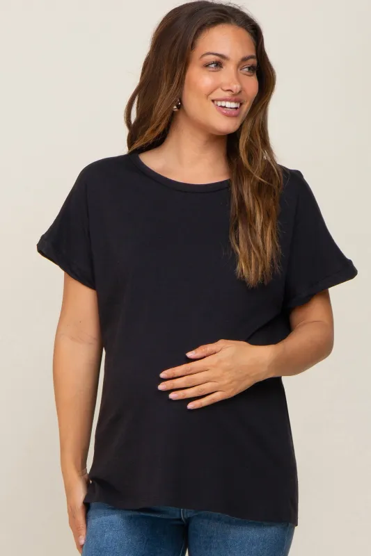 Black Short Sleeve Maternity Top sold by Pinkblush
