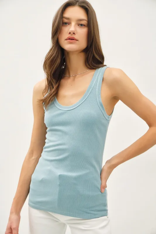 Light Blue Sleeveless Ribbed Top made by BE COOL
