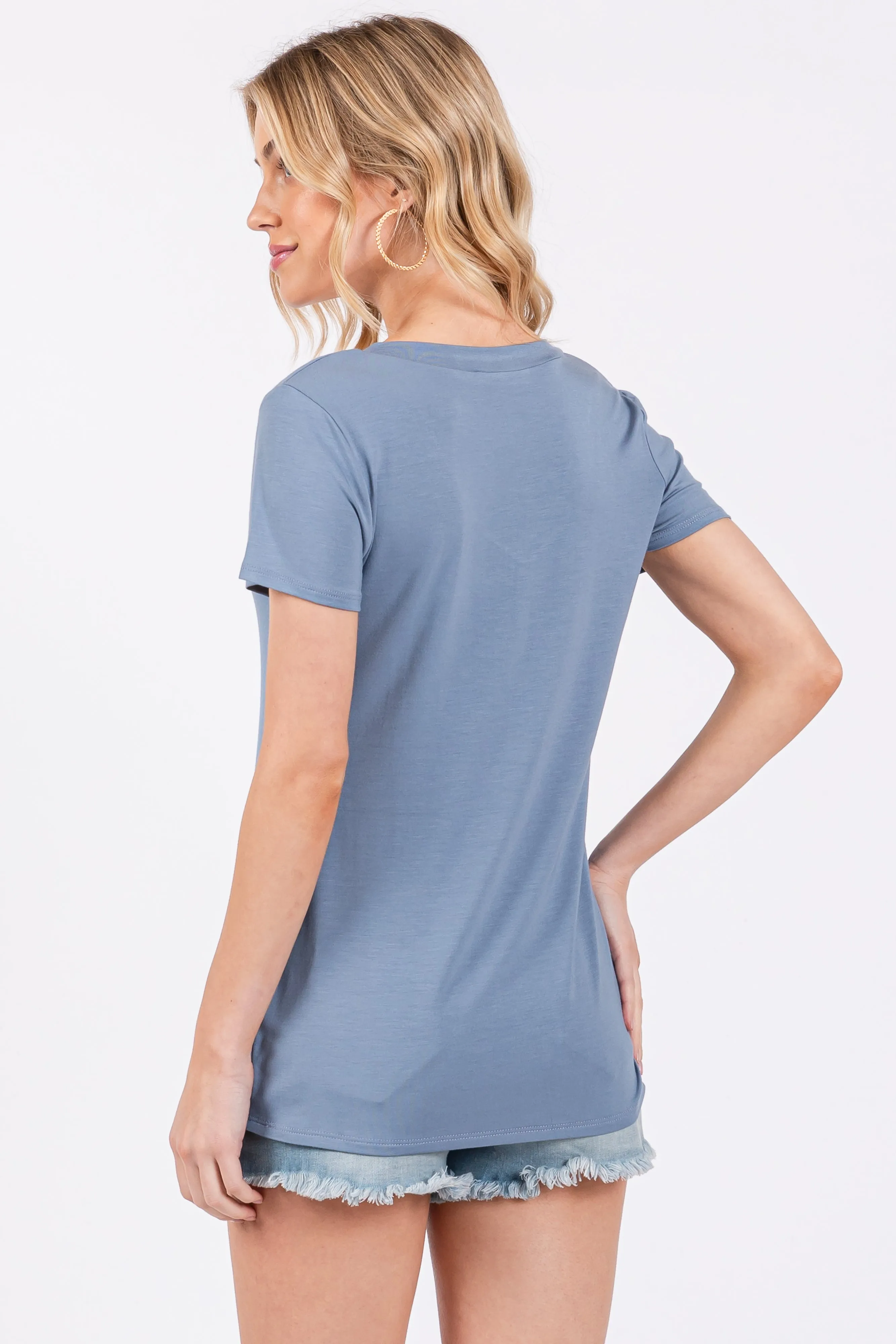 Blue V-Neck Short Sleeve Top sold by Pinkblush product image thumbnail 4