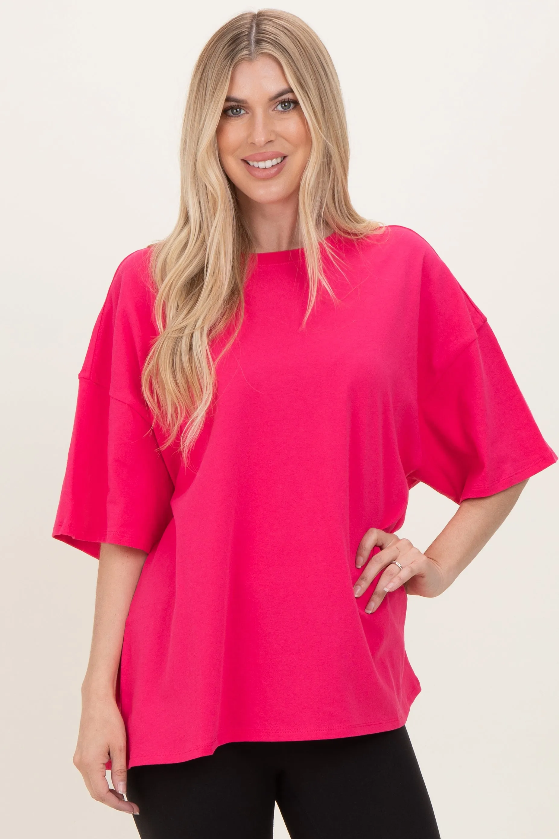 Hot Pink Cotton Oversized Tee sold by Pinkblush