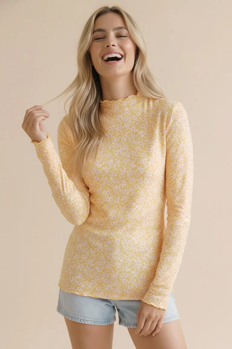 Light Yellow Long Sleeve Floral Print Top sold by Pinkblush product image thumbnail 2