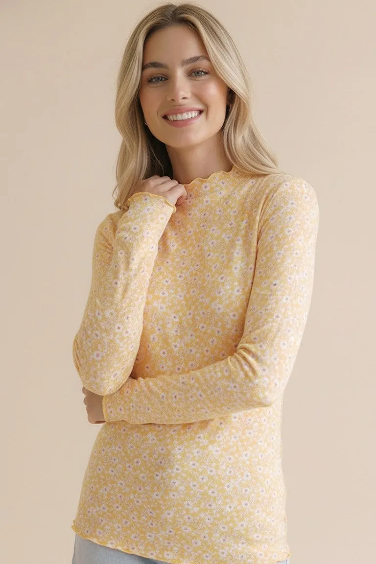 Light Yellow Long Sleeve Floral Print Top sold by Pinkblush product image thumbnail 4