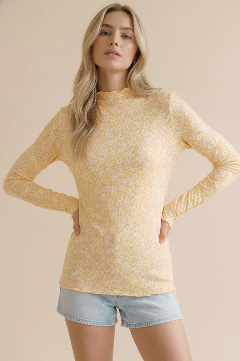 Light Yellow Long Sleeve Floral Print Top sold by Pinkblush