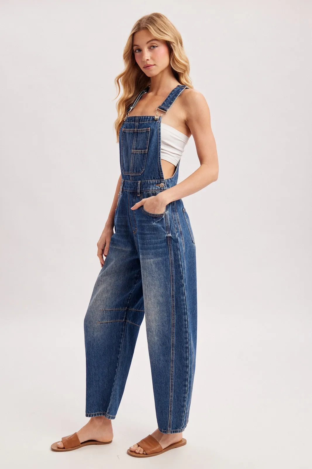 Dark Wash Denim Barrel Overalls sold by Pinkblush product image thumbnail 4