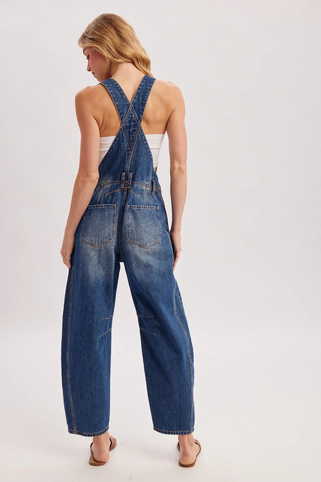 Dark Wash Denim Barrel Overalls sold by Pinkblush product image thumbnail 5