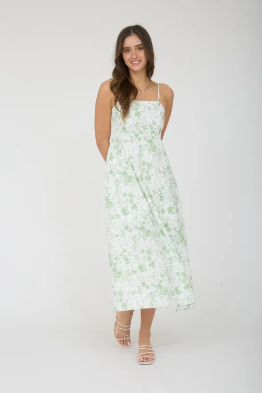Light Green Floral Sleeveless Midi Dress sold by Pinkblush