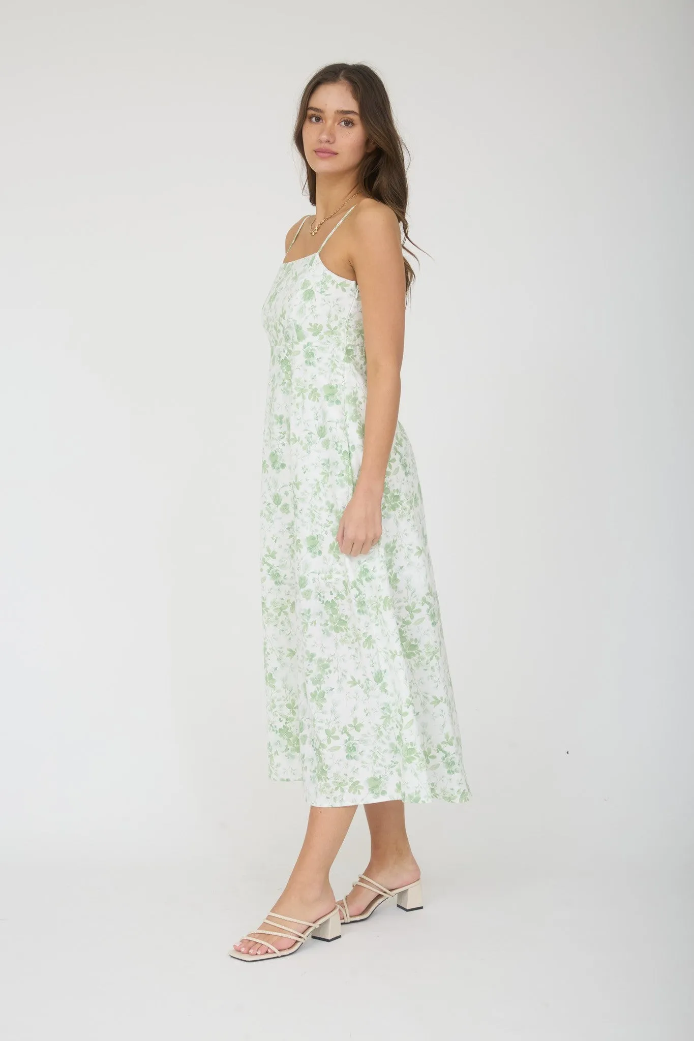 Light Green Floral Sleeveless Midi Dress sold by Pinkblush product image thumbnail 2
