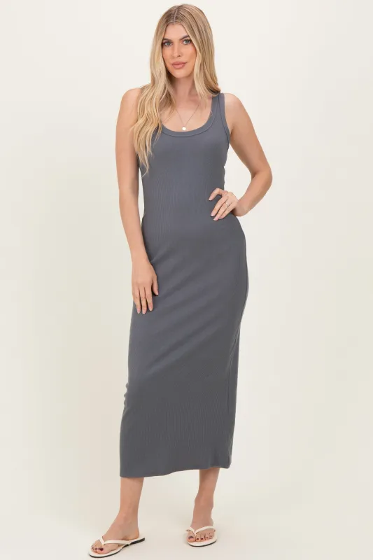 Charcoal Sleeveless Ribbed Maxi Dress sold by Pinkblush