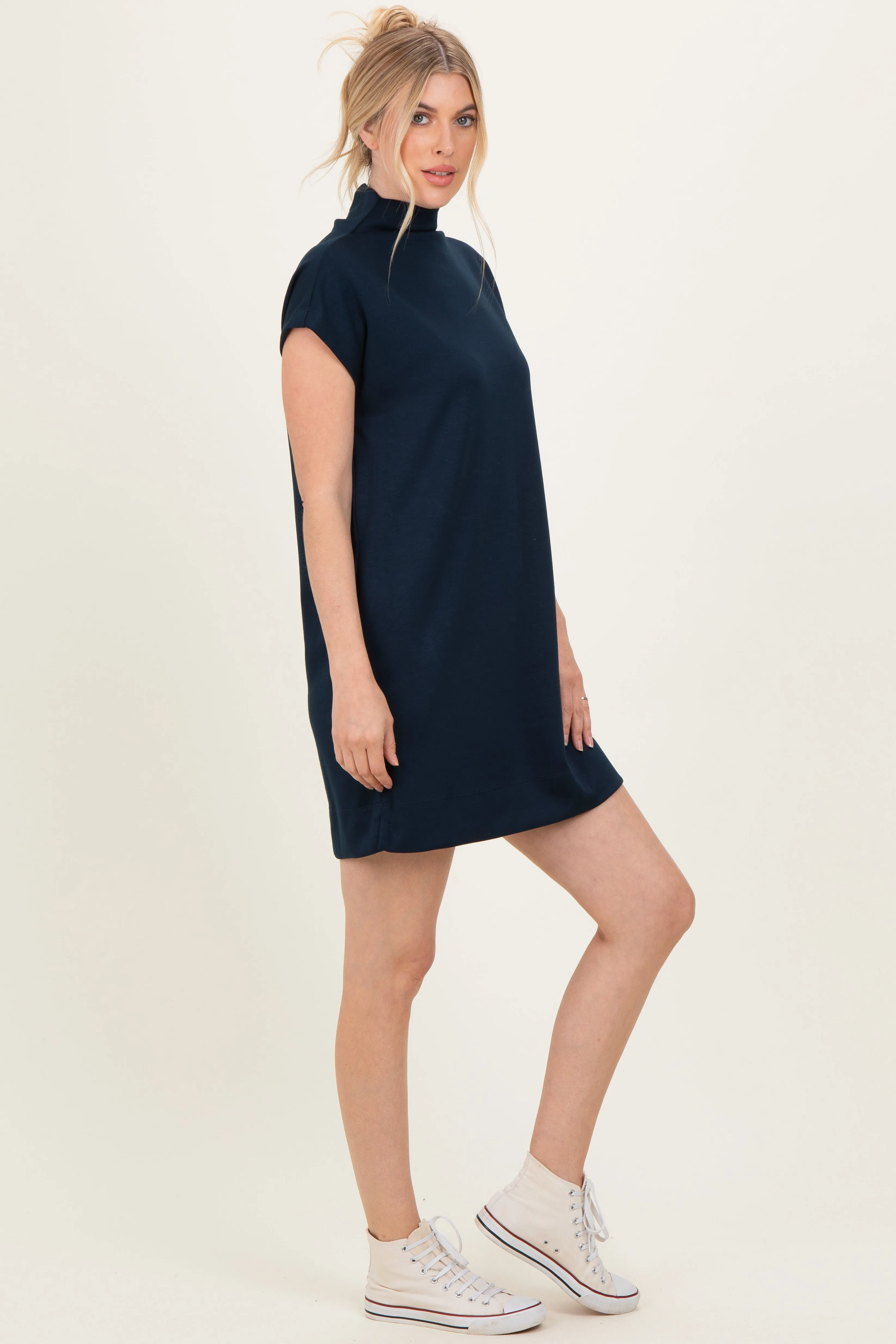 Navy Mock Neck Mini Dress sold by Pinkblush product image thumbnail 3