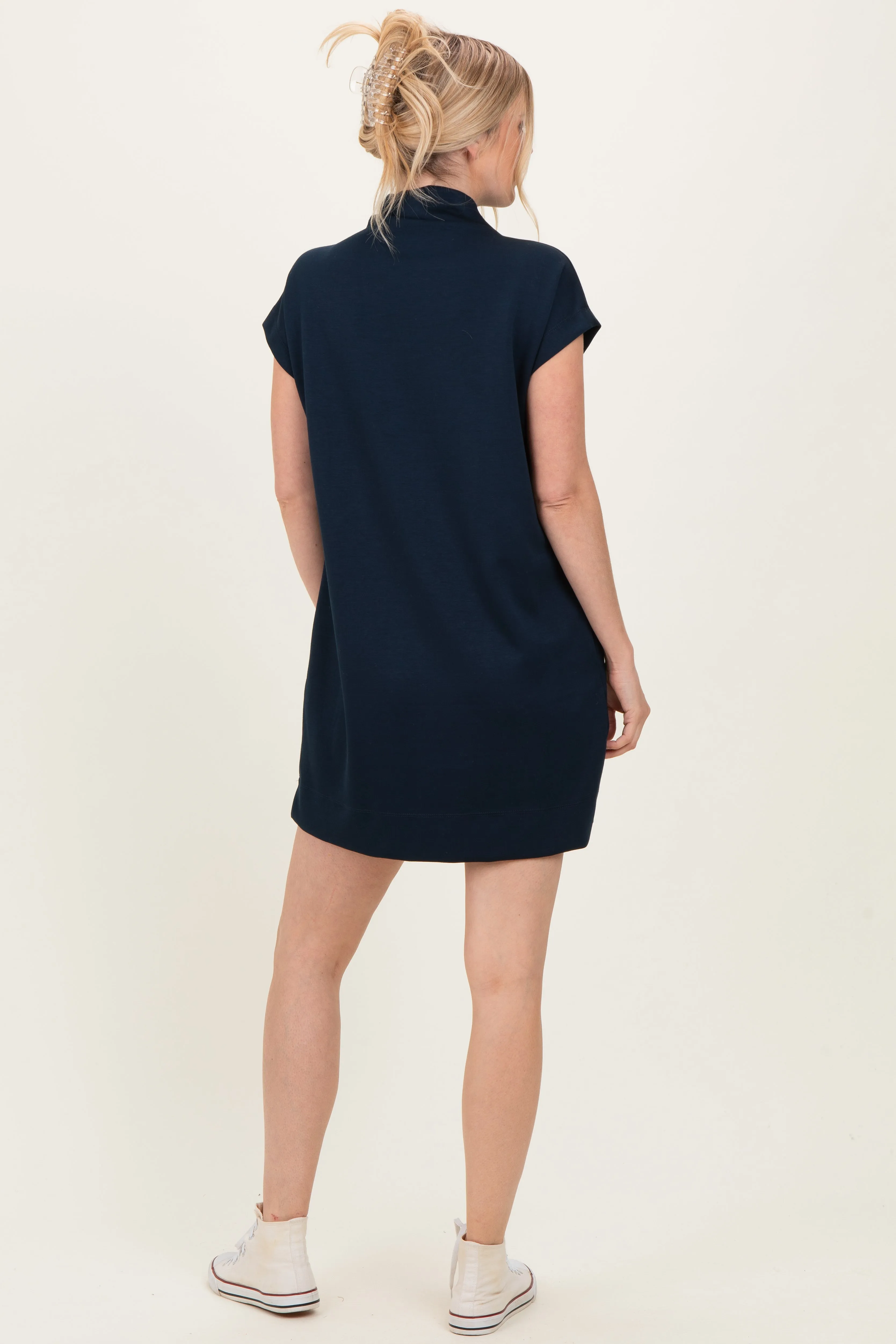 Navy Mock Neck Mini Dress sold by Pinkblush product image thumbnail 4