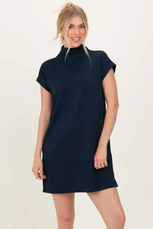 Navy Mock Neck Mini Dress sold by Pinkblush