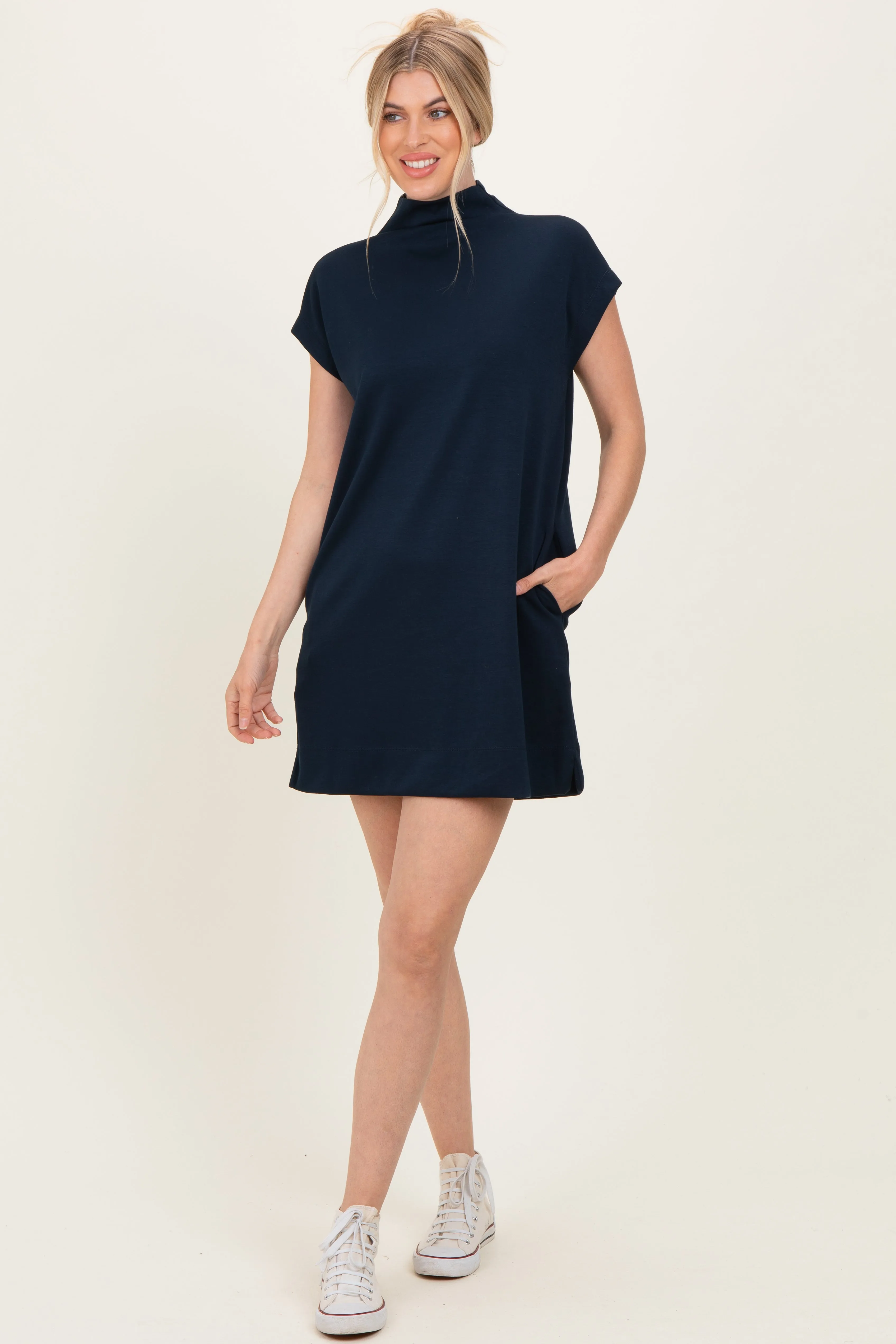 Navy Mock Neck Mini Dress sold by Pinkblush product image thumbnail 2