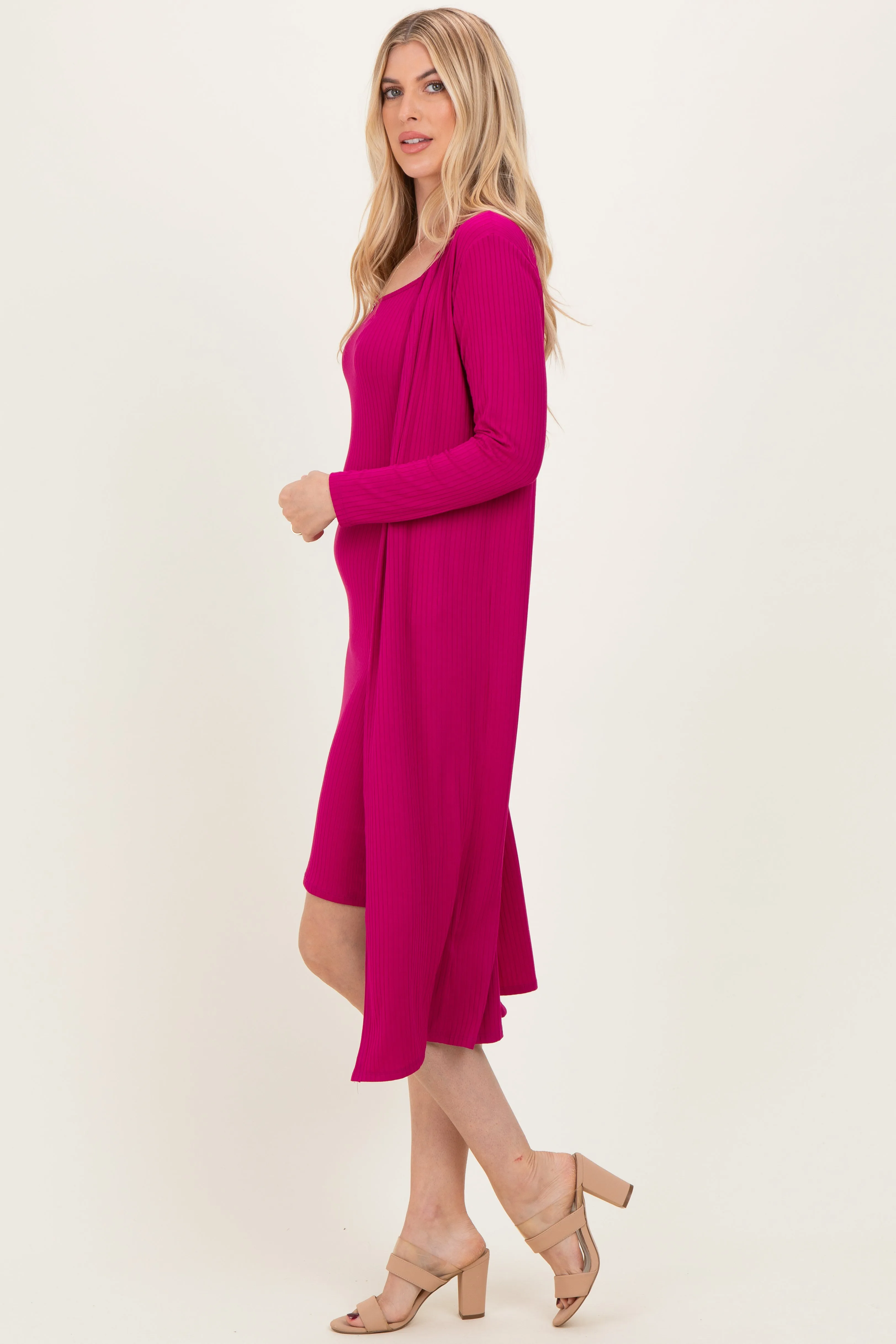 Magenta Ribbed Cardigan 2 Piece Set sold by Pinkblush product image thumbnail 3