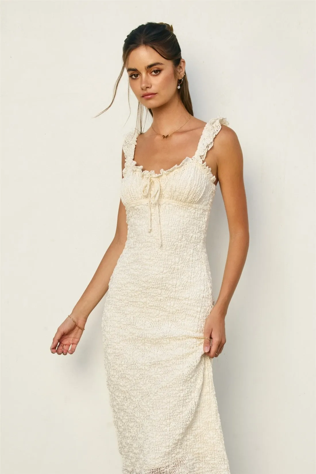 Cream Lace Ruffle Accent Sleeveless Midi Dress sold by Pinkblush product image thumbnail 5