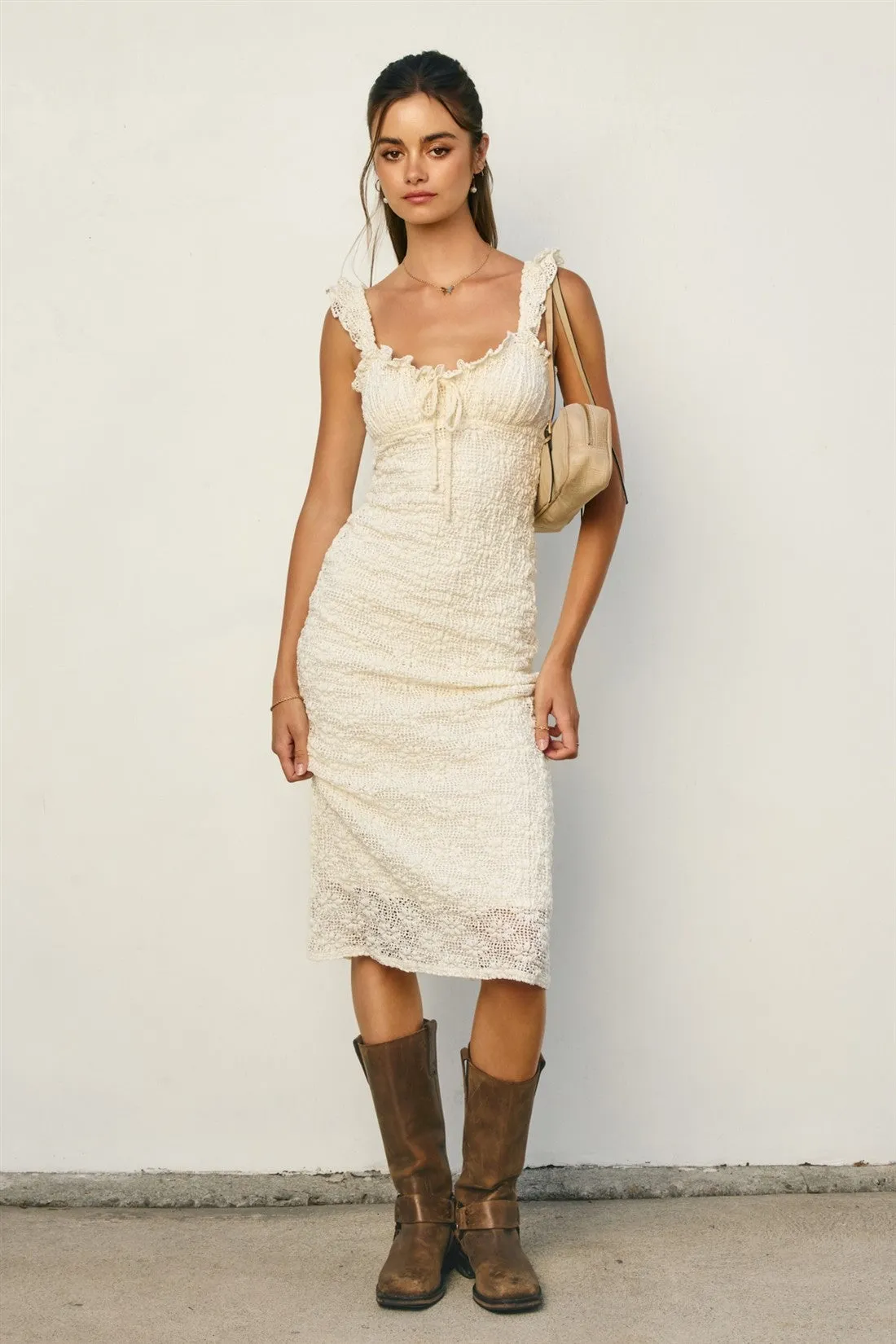 Cream Lace Ruffle Accent Sleeveless Midi Dress sold by Pinkblush product image thumbnail 2