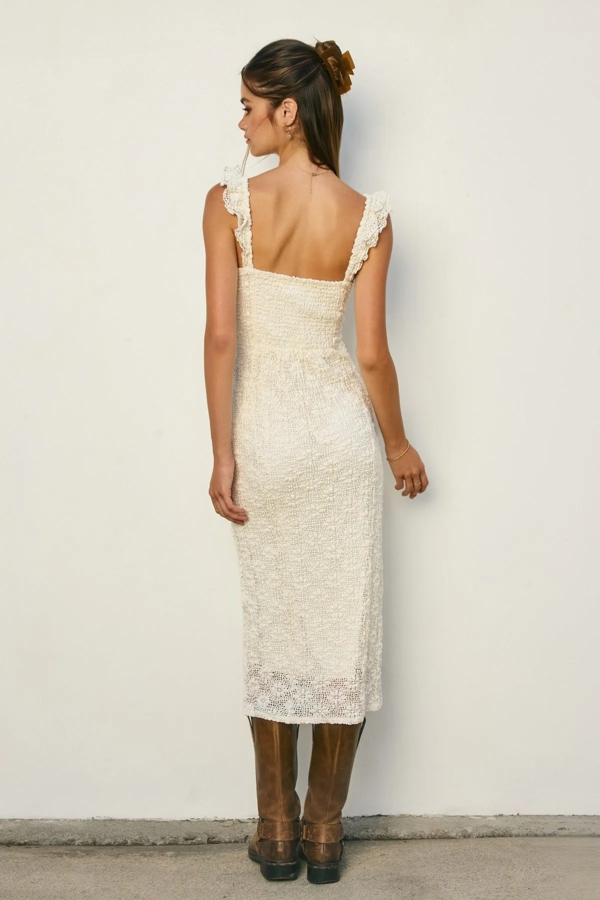 Cream Lace Ruffle Accent Sleeveless Midi Dress sold by Pinkblush product image thumbnail 4