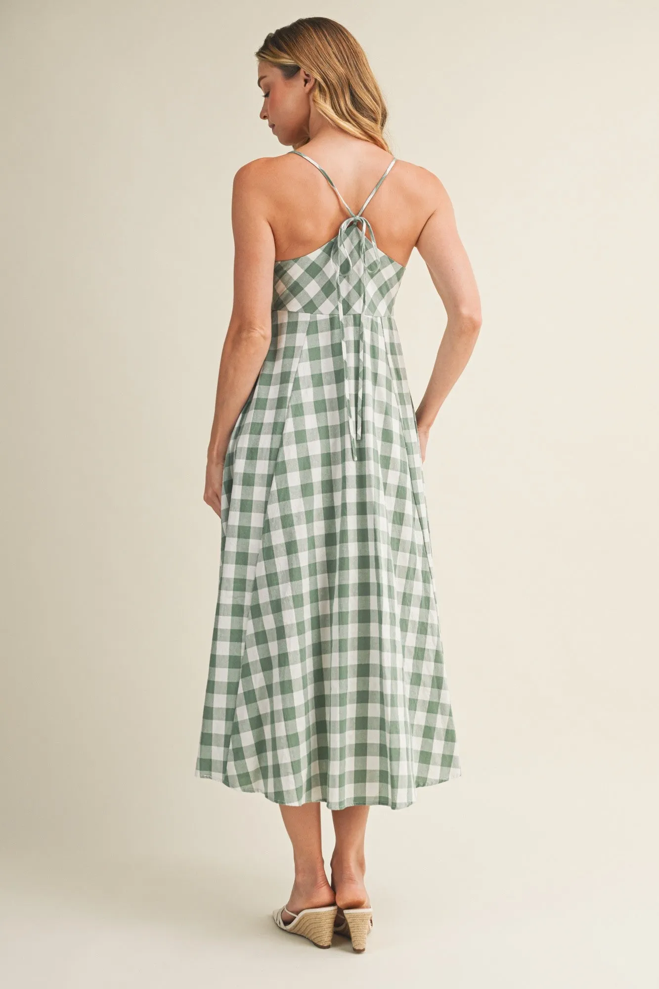 Basil Gingham Tie Front Racerback Midi Dress sold by Pinkblush product image thumbnail 4