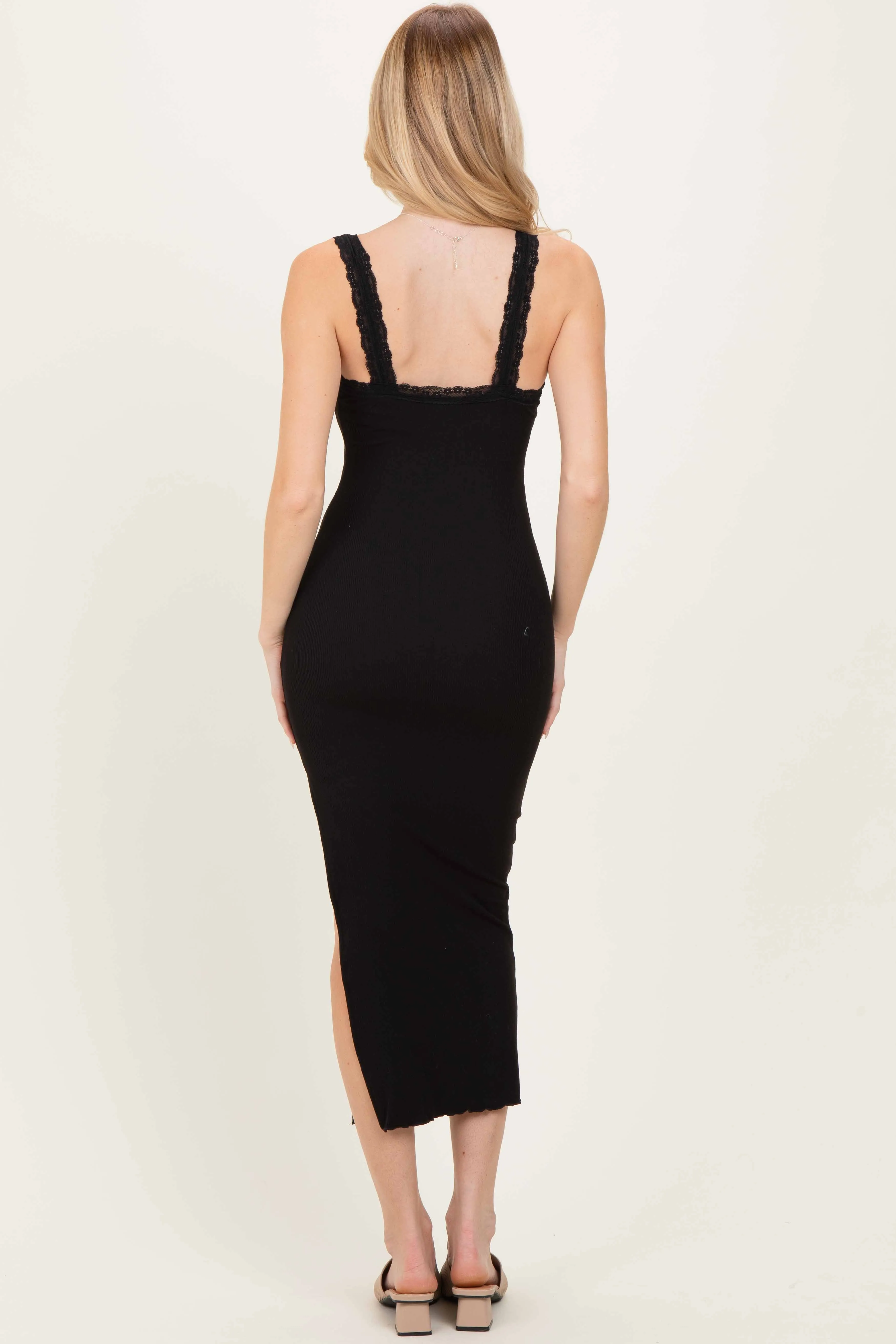 Black Lace Trim Side Slit Tank Dress sold by Pinkblush product image thumbnail 4