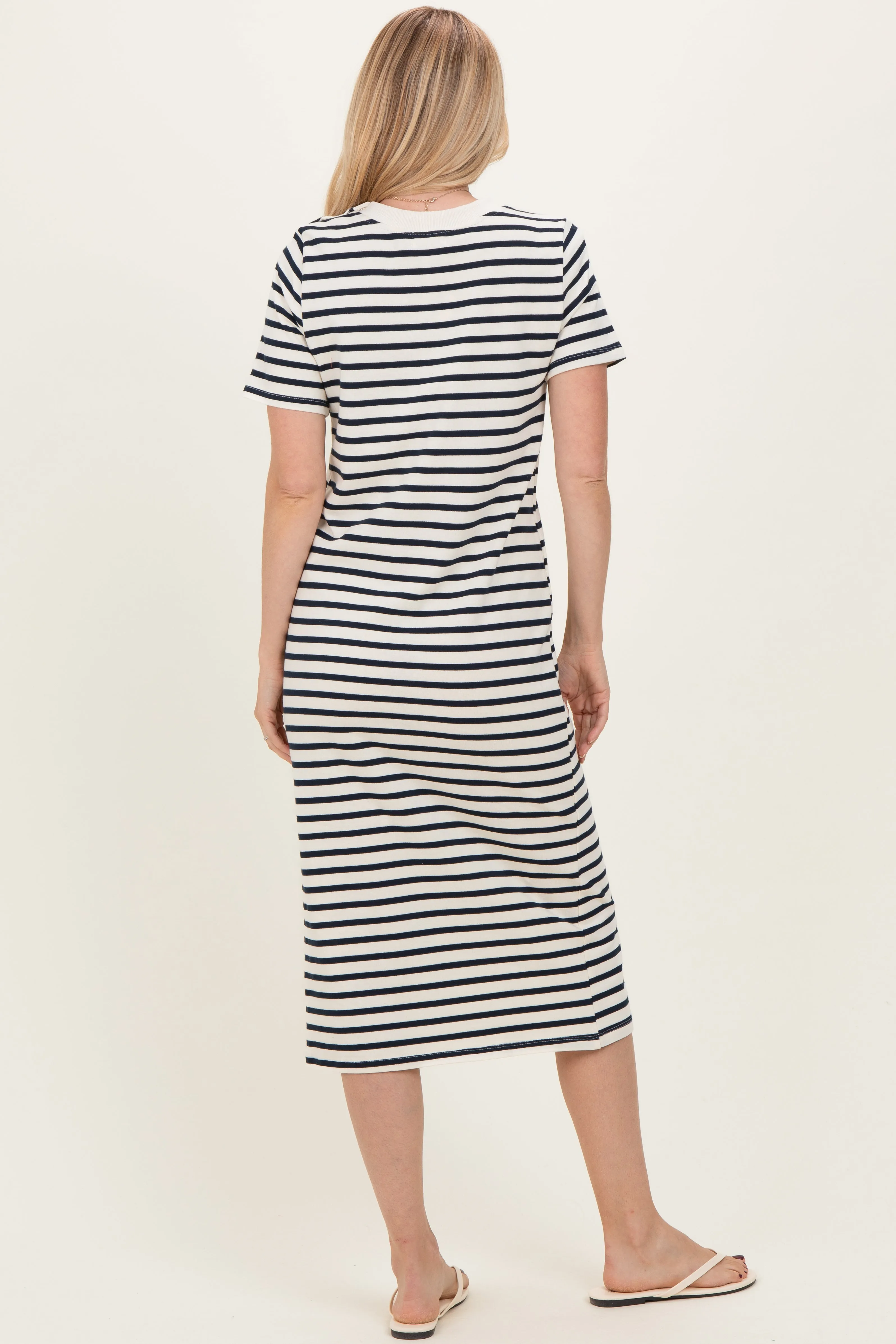 Navy Striped Short Sleeve Midi Dress sold by Pinkblush product image thumbnail 3