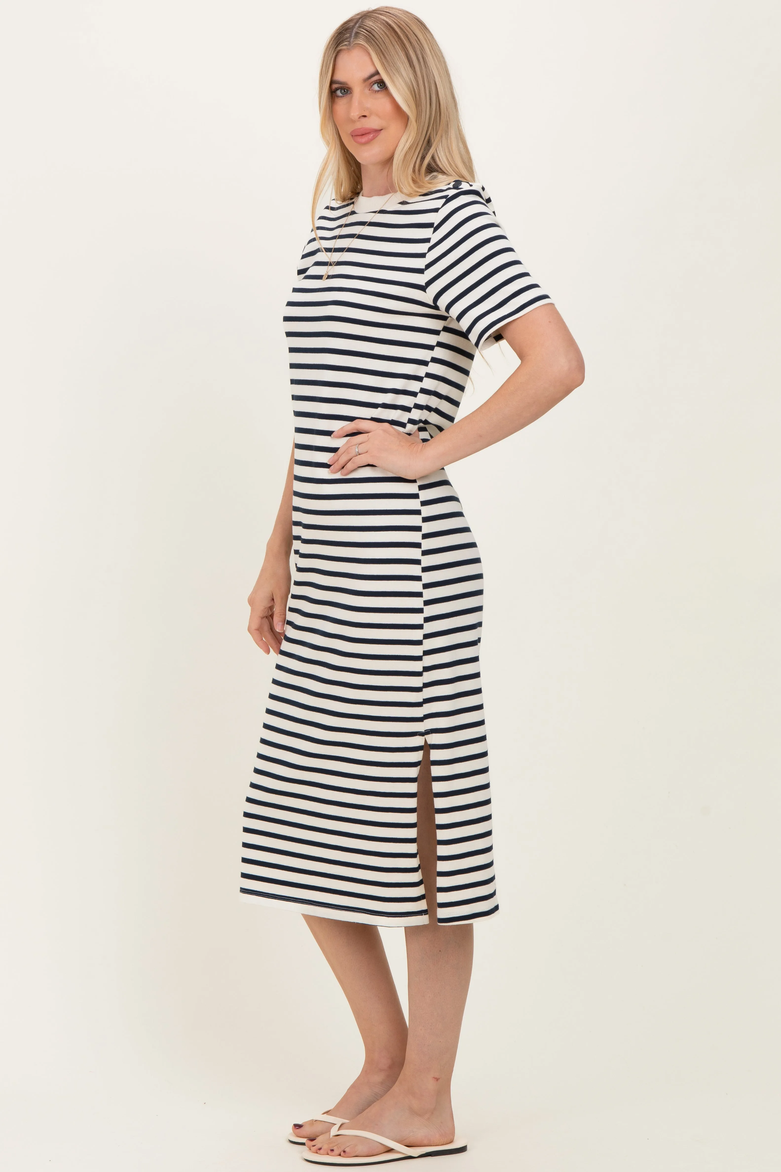 Navy Striped Short Sleeve Midi Dress sold by Pinkblush product image thumbnail 2