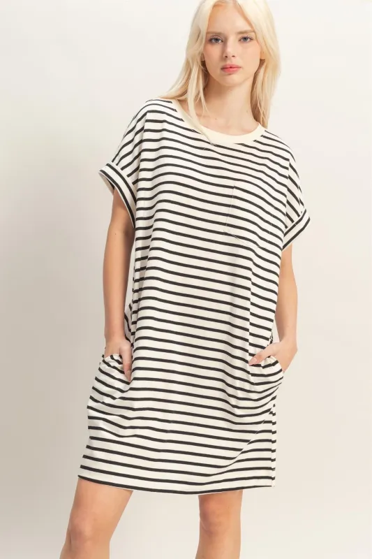 Black Striped T-Shirt Mini Dress sold by Pinkblush