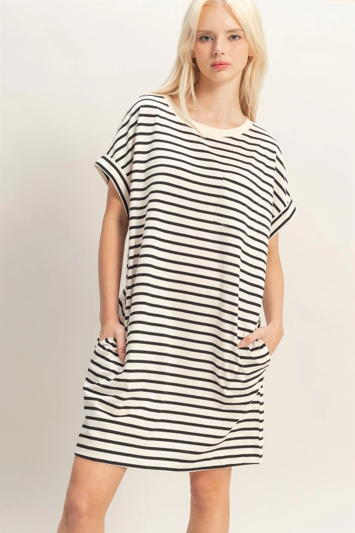 Black Striped T-Shirt Mini Dress sold by Pinkblush