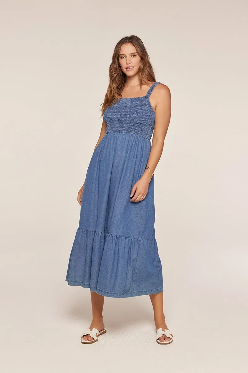 Denim Chambray Smocked Sleeveless Midi Dress sold by Pinkblush product image thumbnail 2