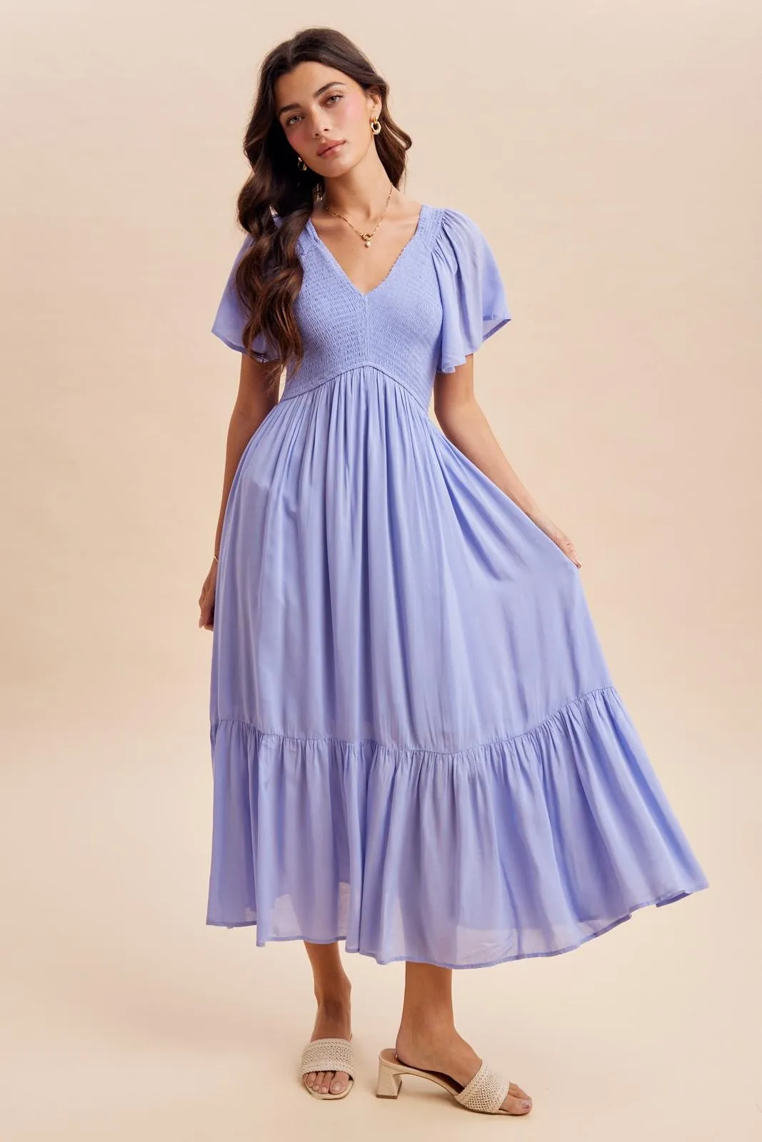 Blue Smocked Midi Dress sold by Pinkblush product image thumbnail 2