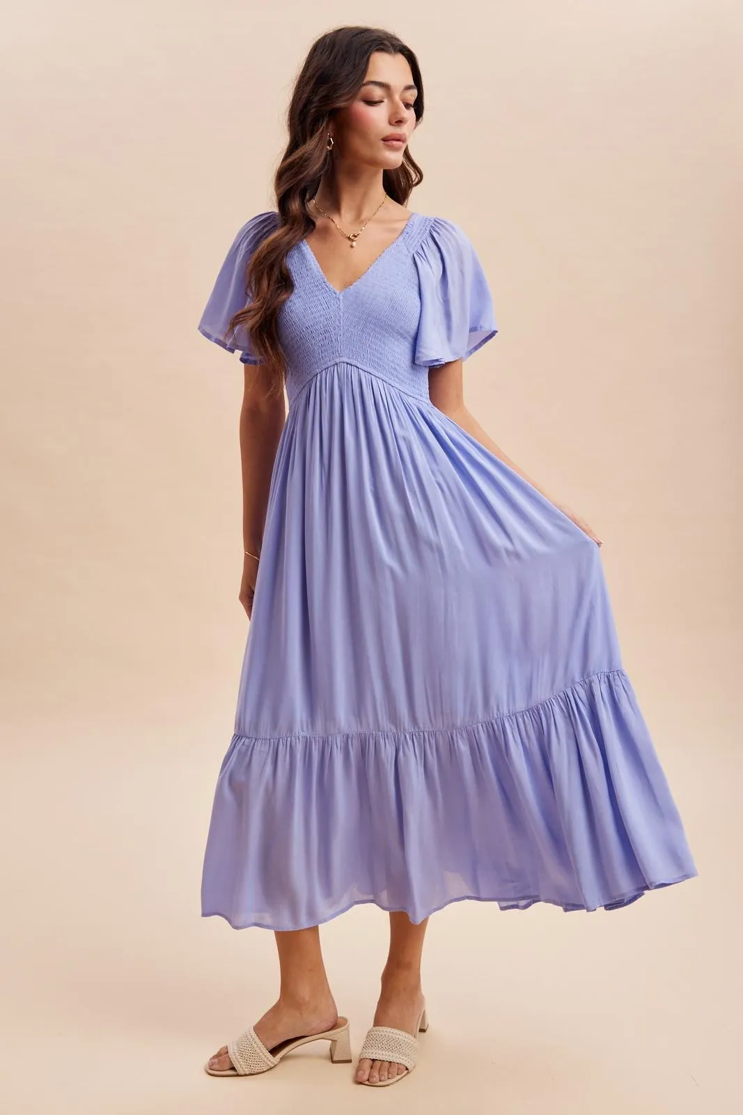 Blue Smocked Midi Dress sold by Pinkblush product image thumbnail 3